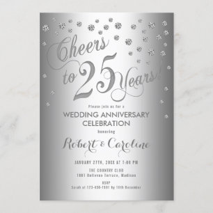 Invitation 25e anniversaire de mariage - Élégant argent blanc