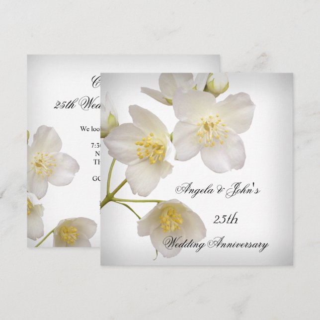 Invitation 25e Anniversaire de Mariage Élégant Floral Blanc (Devant / Derrière)