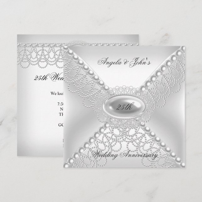Invitation 25e anniversaire de mariage élégant perle blanc (Devant / Derrière)