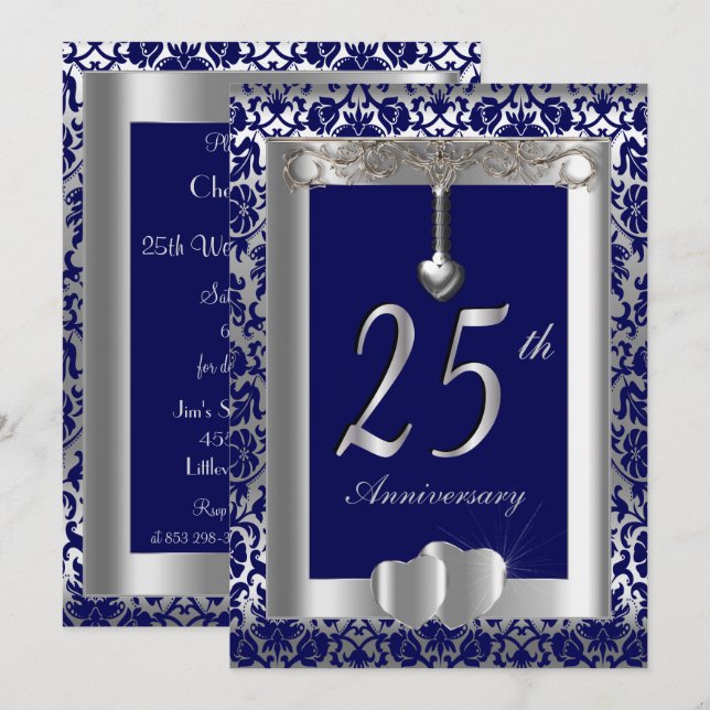 Invitation 25e anniversaire de mariage | fait main Texte (Devant / Derrière)