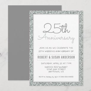 Invitation 25e Anniversaire de Mariage Faux Paillettes d'Arge