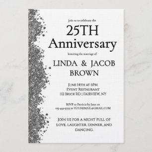 Invitation 25e Anniversaire de Mariage Faux Paillettes d'Arge