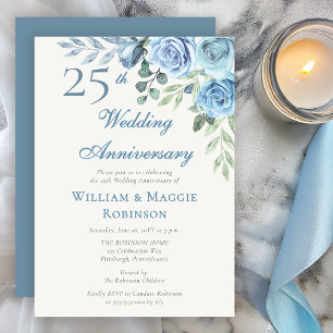 Invitation 25e Anniversaire de Mariage Fête Élégante Fleurs B