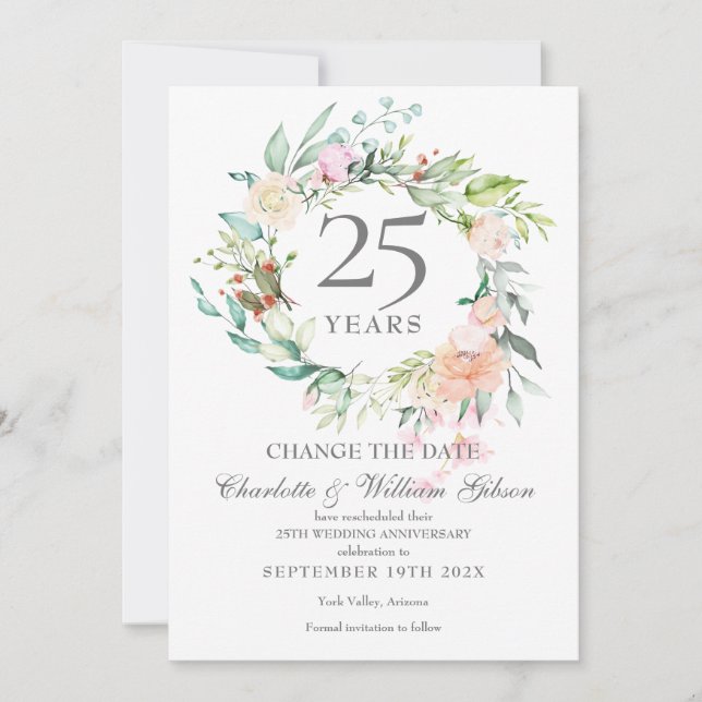Invitation 25e Anniversaire de Mariage Fleurs de Roses Change (Devant)
