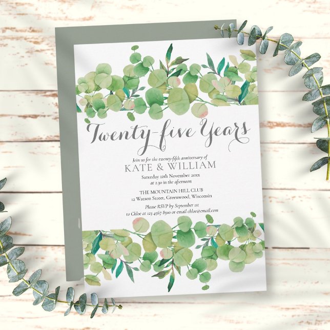 Invitation 25e Anniversaire de Mariage Floral de Verdure (25th Wedding Anniversary Greenery Floral Invitation)