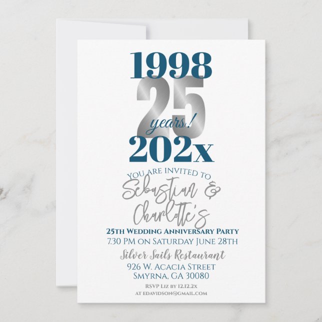 Invitation 25e anniversaire de Mariage Moderne (Devant)
