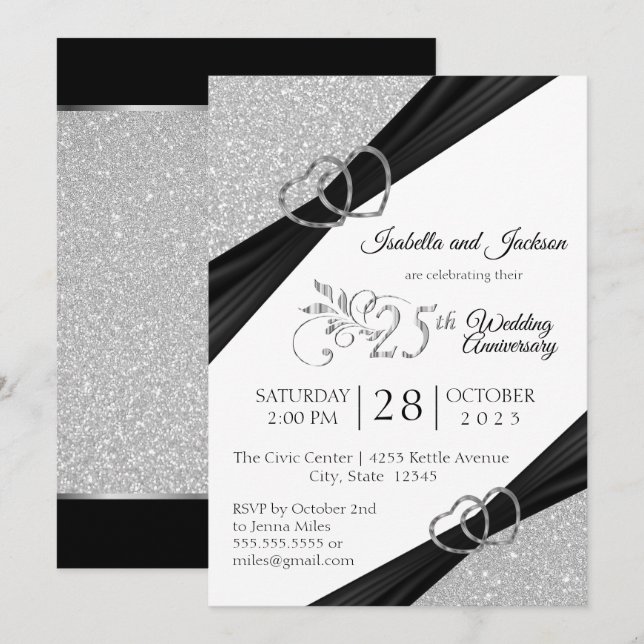 Invitation 25e anniversaire de mariage Noces d'argent Glitter (Devant / Derrière)