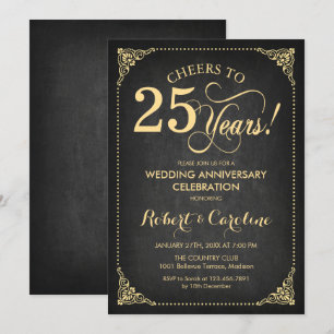 Invitation 25e anniversaire de Mariage - or Chalkboard
