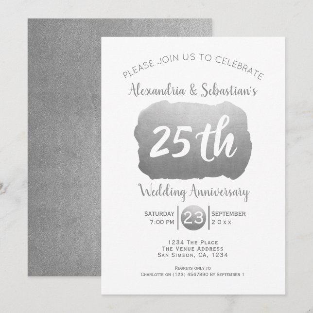 Invitation 25e Anniversaire de Mariage Personnalisé Faux Arge (Devant / Derrière)