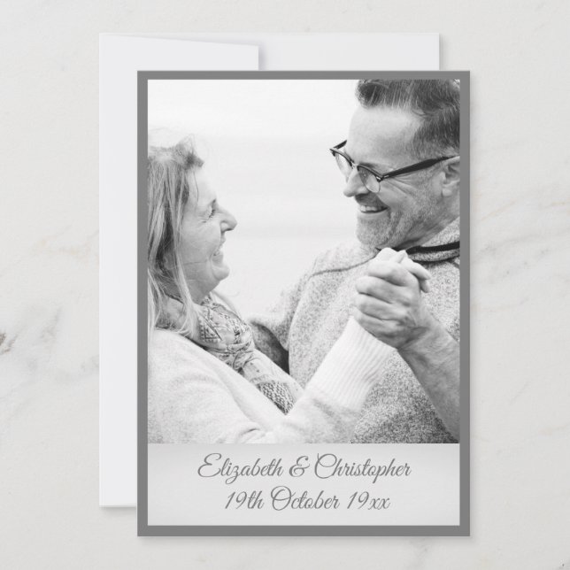 Invitation 25e Anniversaire de Mariage Photo Argent Noir Blan (Devant)