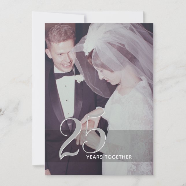 Invitation 25e anniversaire de mariage & Photo - gris argent (Devant)