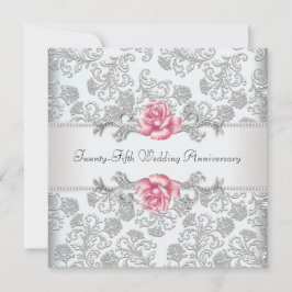 Invitation 25e anniversaire de mariage Rose Damask Argent