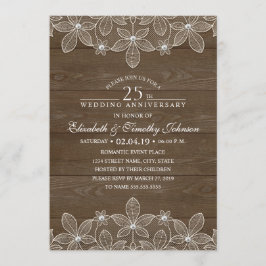 Invitation 25e Anniversaire de Mariage Rustique Bois Campagne