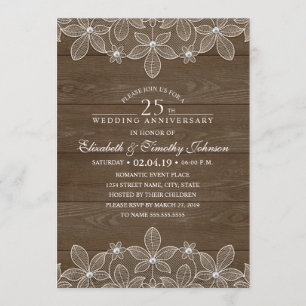 Invitation 25e Anniversaire de Mariage Rustique Bois Campagne