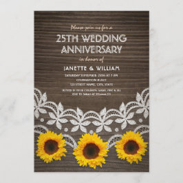 Invitation 25e Anniversaire de Mariage Rustique Tournesols De