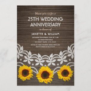 Invitation 25e Anniversaire de Mariage Rustique Tournesols De