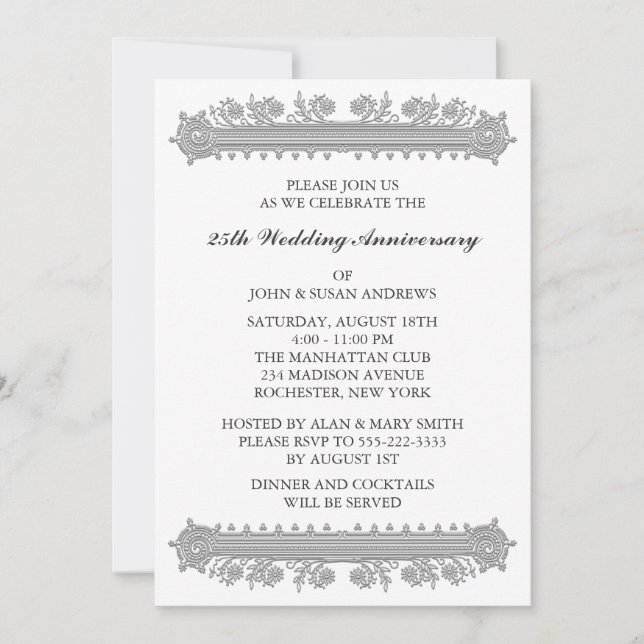 Invitation 25e anniversaire de mariage Silver Flower (Devant)