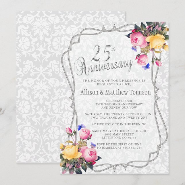 Invitation 25e anniversaire de mariage Silver Spring | DIY (Devant / Derrière)