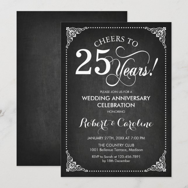 Invitation 25e anniversaire de mariage - Tableau blanc (Devant / Derrière)