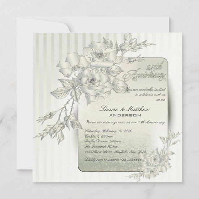 Invitation 25e anniversaire de Mariage Vow Renewal Roses d'ar (Devant)