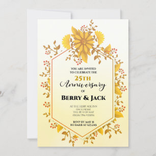 Invitation 25e anniversaire de récolte d'or tournesols jaunes