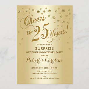 Invitation 25e anniversaire de surprise - Or