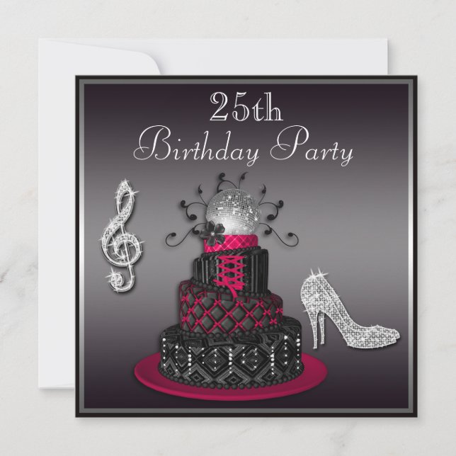 Invitation 25e anniversaire Disco Diva Cake and Heels Hot Pin (Devant)