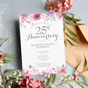 Invitation 25e anniversaire du Mariage Aquarelle Florale
