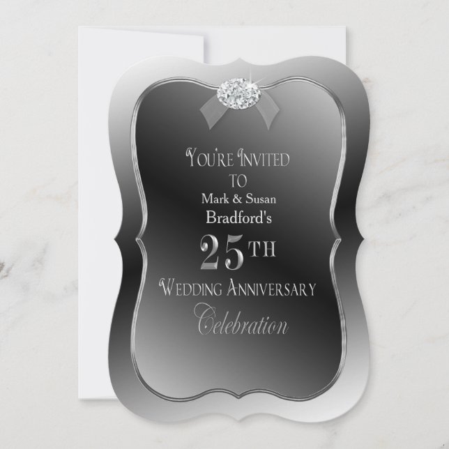 Invitation 25e anniversaire du Mariage - Argent Faux Diamond (Devant)