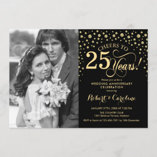 Invitation 25e anniversaire du Mariage avec photo - Black or