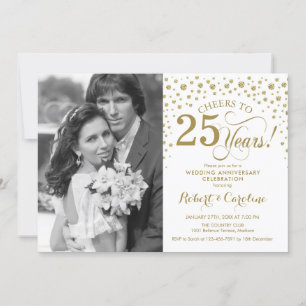 Invitation 25e anniversaire du Mariage avec photo - Blanc or