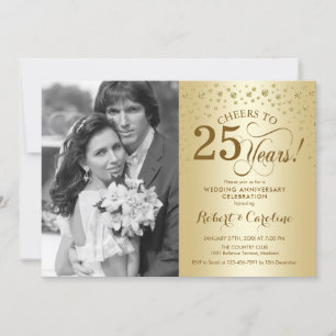 Invitation 25e anniversaire du Mariage avec photo - Or