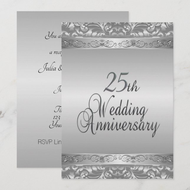Invitation 25e anniversaire du Mariage d'argent (Devant / Derrière)