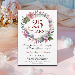 Invitation 25e anniversaire du Mariage d'argent Floral