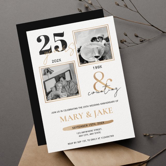 Invitation 25e anniversaire du Mariage d'argent hier et aujou (Créateur téléchargé)