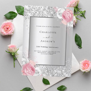 Invitation 25e anniversaire du mariage de la floraison rose a