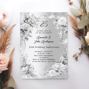 Invitation 25e anniversaire du mariage floraux d'argent