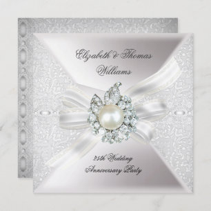 Invitation 25e anniversaire du Mariage Lace Pearl White