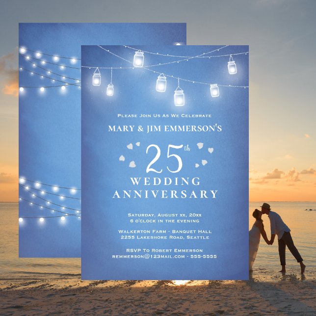 Invitation 25e anniversaire du Mariage, lumières à cordes (25th Wedding Anniversary String Lights Invitation)