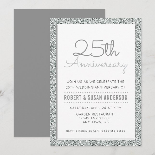 Invitation 25e anniversaire du Mariage Parties scintillant d' (Devant / Derrière)