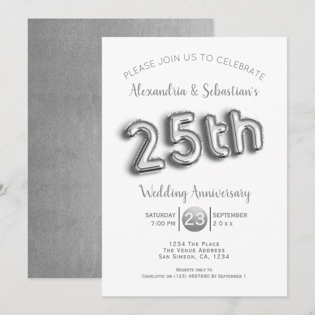 Invitation 25e anniversaire du Mariage Personnalisé Faux Arge (Devant / Derrière)