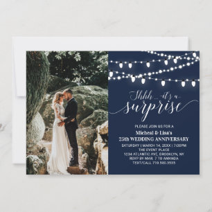 Invitation 25e anniversaire du Mariage photo bleu de la Marin