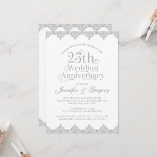 Invitation 25e anniversaire du Mariage Typographie gris-blanc