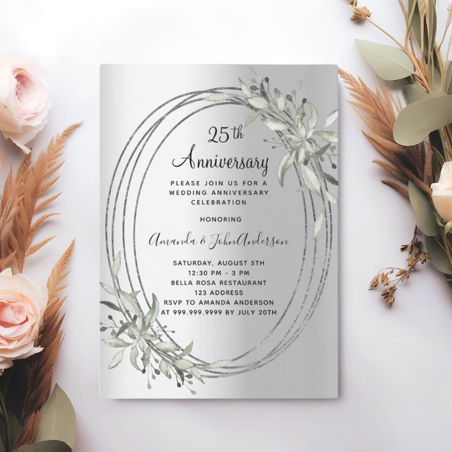 Invitation 25e anniversaire du mariage verdure argent (Créateur téléchargé)