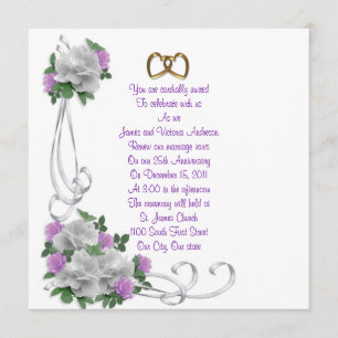 Invitation 25e anniversaire du Mariage vow renouveau Roses bl