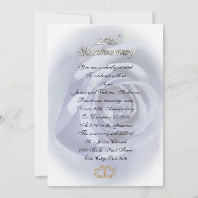 Invitation 25e anniversaire du Mariage vow renouveau Roses bl (Devant)