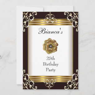 Invitation 25e Anniversaire Élégant Noir Or Bijou