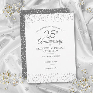 Invitation 25e Anniversaire Enregistrer la Date Cœurs Argenté