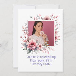 Invitation 25e anniversaire fête Photo personnalisée Cadre fl