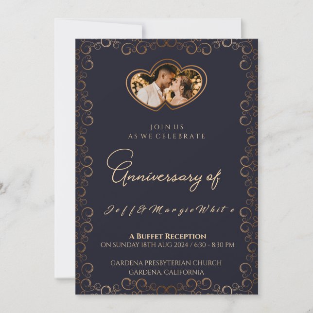 Invitation 25e anniversaire Golden Ribboned Frame love (Devant)
